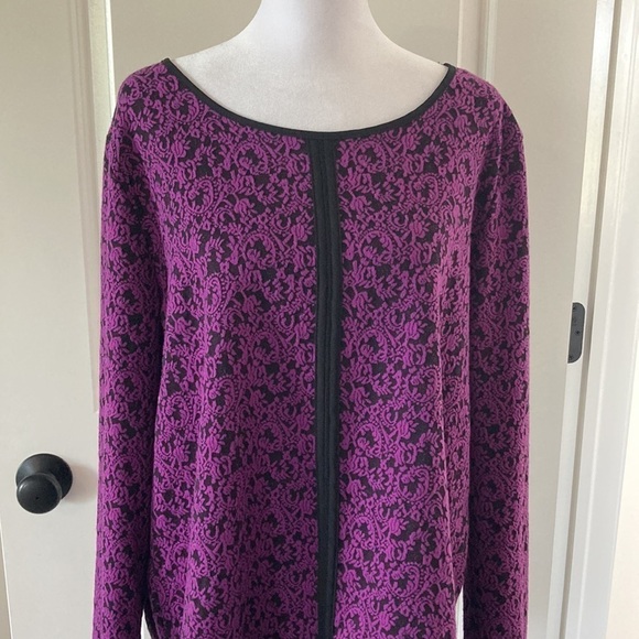 Dana Buchman large blouse purple black  long sleeves damask - Picture 6 of 12